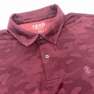 IZOD Golf Mens Large Maroon Burgundy Camo Performance Short Sleeve Polo Shirt